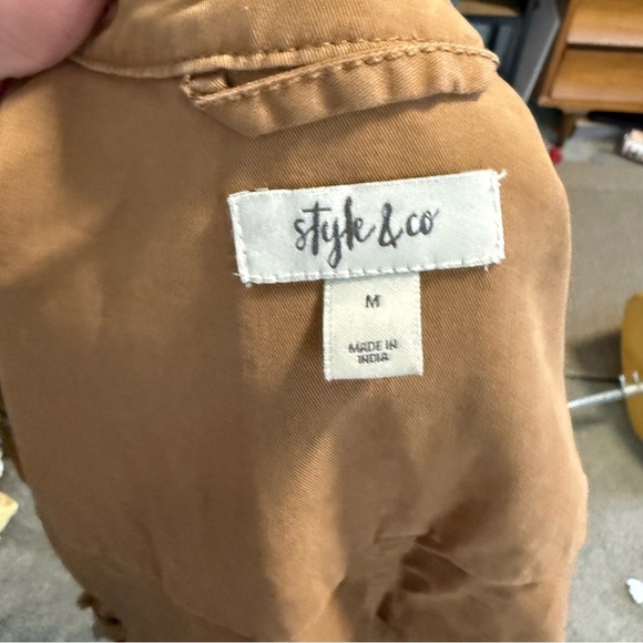 Style & Co Tan Floral Embroidered Utility Jacket Size Medium - Picture 4 of 8